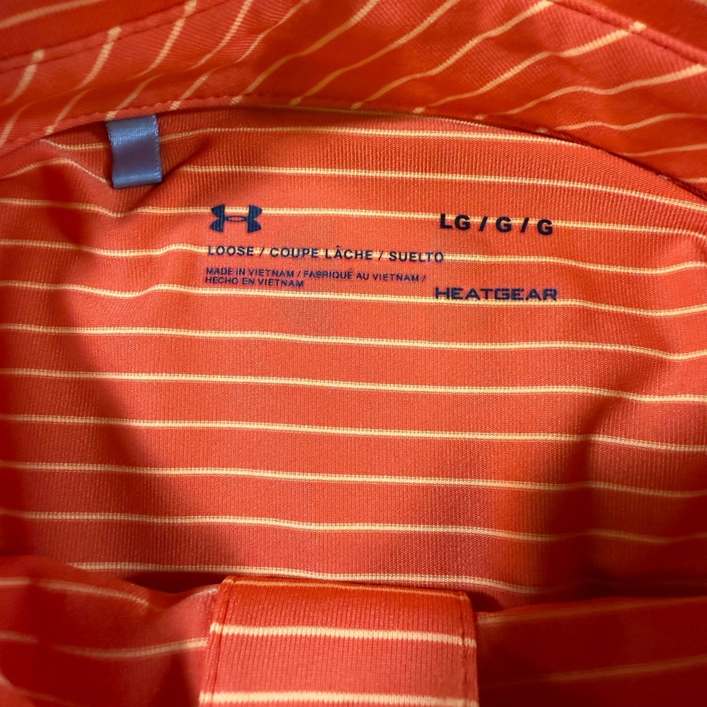 Under Armour - Men's Orange Striped Polo Golf Shirt - HeatGear - Large - Picture 3 of 6